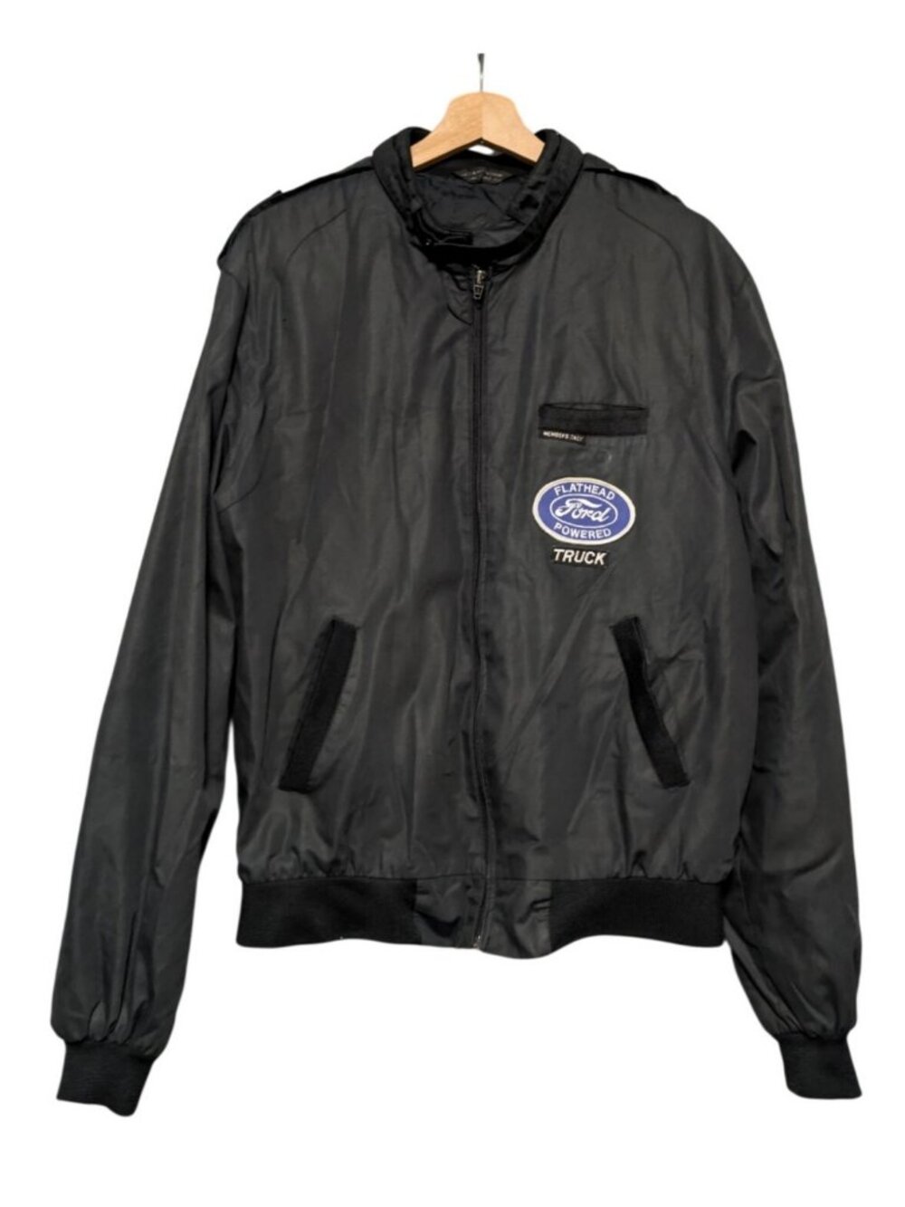 Vintage Members Only Europe Craft Black Racer Jacket Ford Truck Patch Mens 44L